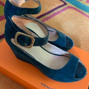 Miz Mooz "Natalie" Ankle-Strap Peep-Toe Platform Wedge